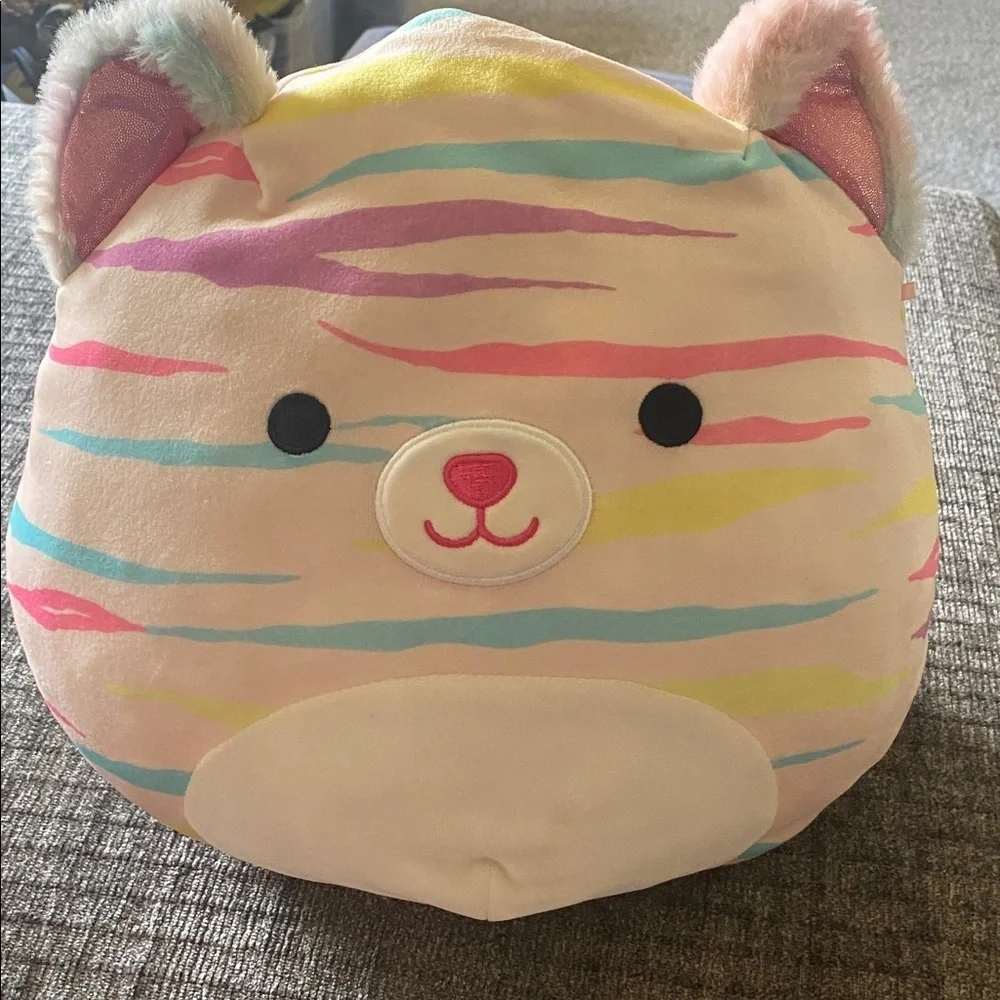 Squishmallows Colorful Large Striped Plush Cat Toy.